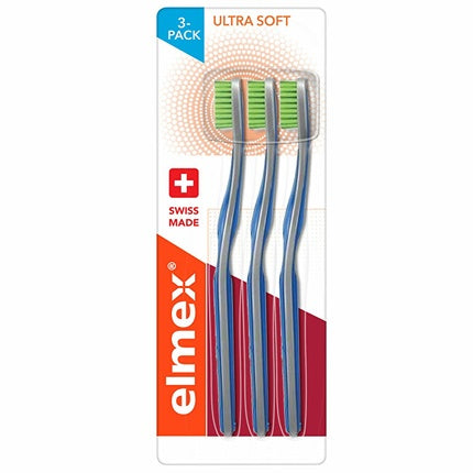 Periuță de dinți Elmex Ultra Soft, set 3 bucăți, design ergonomic, culoare verde