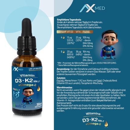 Vitamine picături Axe-Med D3 + K2 + Omega-3, 30ml