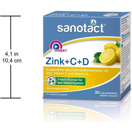 Sanotact Zinc+C+D, Tablete de înghițit, Zinc, Vitamina C și D, 20 buc