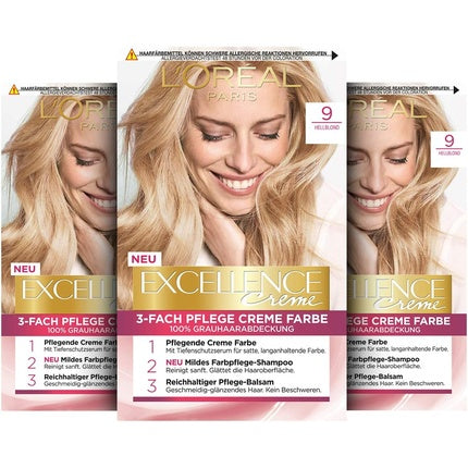 Vopsea Permanentă pentru Păr, L'Oréal Paris, Excellence Crème, 9 Light Blonde