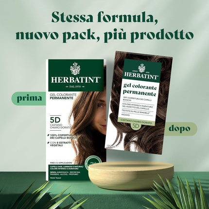 Gel Colorant Permanent, Herbatint, 5D Castan Clare Dorat, 170ml