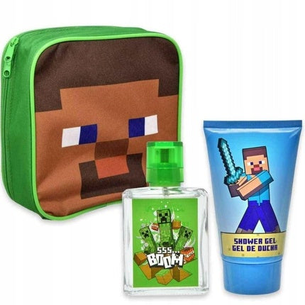 Set Cadou Aromatizat Air Val Minecraft, Perfumă 50ml, Gel Duș 100ml, Geantă Cosmetică