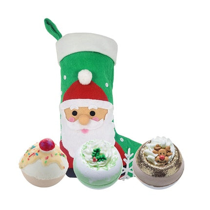 Set cadou Bomb Cosmetics Santa's Stocking Gift Set, design Crăciun (culoare verde cu imprimeu Moș Crăciun)