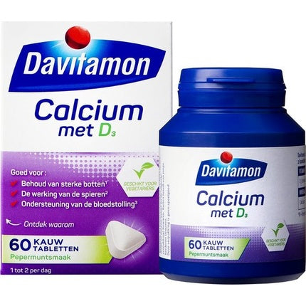 Tablete de mestecat Calcium D3, Davitamon, 60 buc, mentă