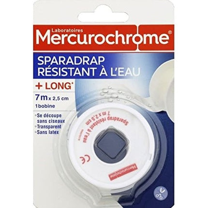 Mercurochrome Sparadrap Rezistent la Apă, 7m x 2.5cm, Alb