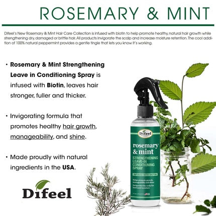 Spray Leave-In Difeel Rosemary & Mint Strengthening cu Biotină, 315ml