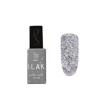 Peggy Sage I-LAK Soak-Off Gel Polish Glitter Fever, 11ml, sticlă gri cu capac negru, finisaj strălucitor