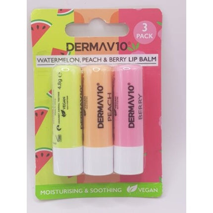 Balsam buze Dermav10 - Set 3 buc (Watermelon, Peach & Berry)