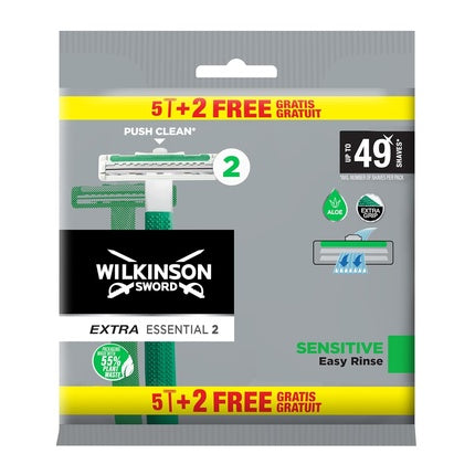 Rasor Wilkinson Sword Extra 2, set de 7 bucăți (5 + 2 cadou), cu bandă Vitamin E pentru piele sensibilă