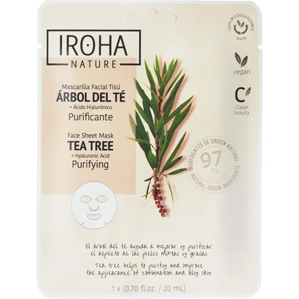 Iroha Nature Purifying Facial Mask cu Arbore de Ceai și Acid Hialuronic, 20 g