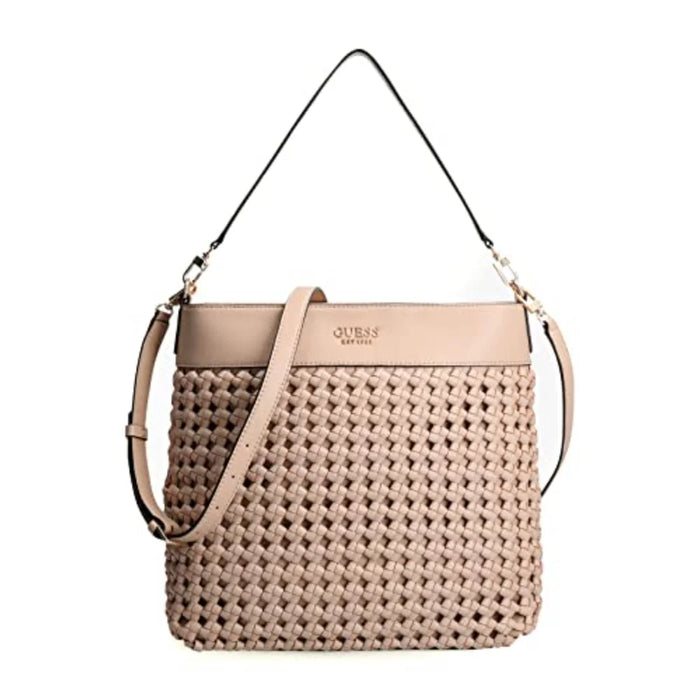 Geantă tote Guess Sicilia, aspect împletit, bej