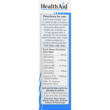 Spray Vitamina B12 HealthAid 1000µg Portocaliu 20ml