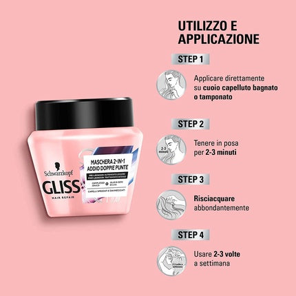 Masca de păr Schwarzkopf GLISS Adult Double Point, 300ml, roz