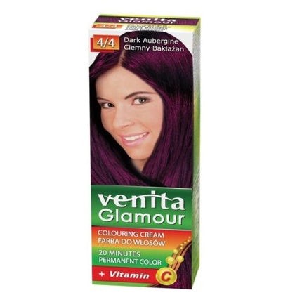 Vopsea de păr permanentă, Venita Glamour, 4/4 Dark Aubergine, 145g