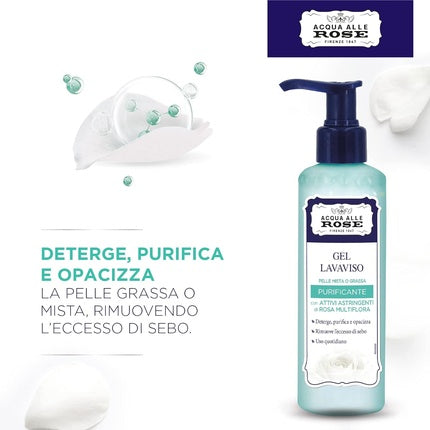 Gel de curățare față, Acqua Alle Rose, Gel Lavatiso purifiant, cu acid glicolic, pentru piele mixtă sau grasă, 200ml