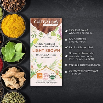 Vopsea păr, Cultivator's, Light Brown, organică, 100g