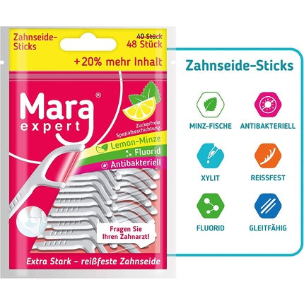 MARA EXPERT Stickuri de ață dentară cu Fluor și Clorhexidină, Lemon Mint Ultra Glide, 48 Stickuri