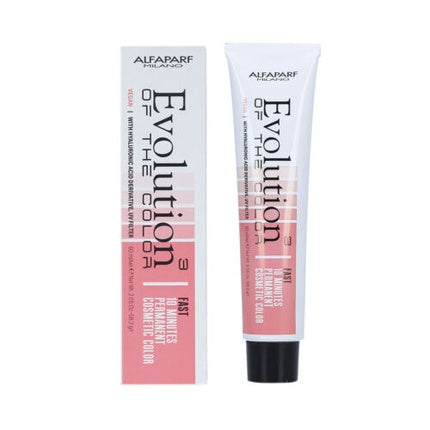 Vopsea de păr Alfaparf Milano Color Evolution³ Fast, 60ml, cutie și tub alb cu detaliu roz