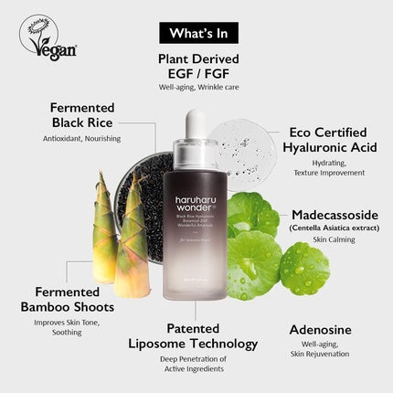 Serum Facial Anti-Aging, Haruharu Wonder, Black Rice Botanical 2GF Ampoule, 30ml, Cruelty Free