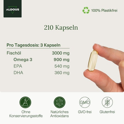 Vitamine, Aldous Bio, Omega 3, 210 Capsule, Negru