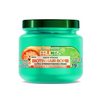 Masca pentru păr Garnier Fructis Grow Strong Biotin Hair Bomb, 320ml, Verde