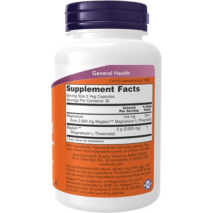 NOW Magtein Patented Magnesium Cognitive Support, Now Foods, 90 Veg Capsule