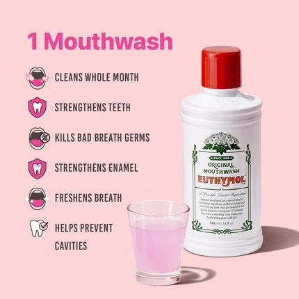 Euthymol Original Mouthwash 500ml - Fără alcool, Fără fluor, Gust puternic
