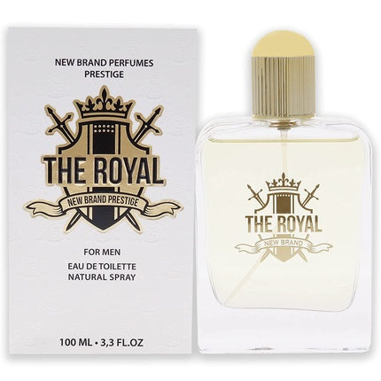 Eau de Toilette The Royal by New Brand Prestige pentru bărbați, 100 ml, sticlă transparentă cu dop auriu