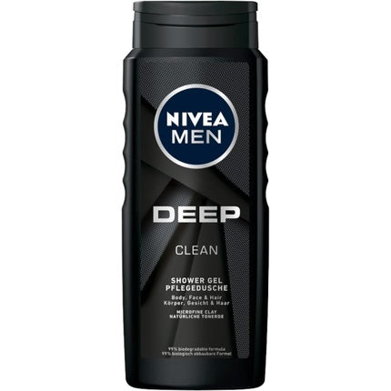 Gel de duș Nivea Men Deep Clean, 3 în 1, pentru corp, față și păr, 500 ml