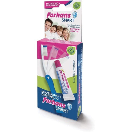Set per curățarea dinților, Forhans Smart, cu pastă de dinți și periuță dentară, albastru și roz