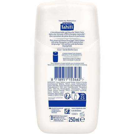 Gel de duș Tahiti Coco, 250ml, ambalaj alb cu etichetă verde și maro