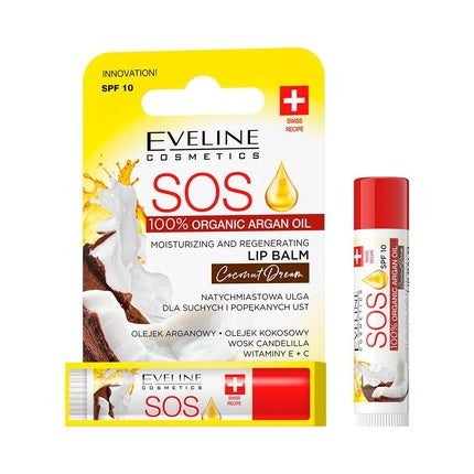Balsam de buze Eveline Cosmetics SOS cu ulei de cocos, SPF 10, 20g