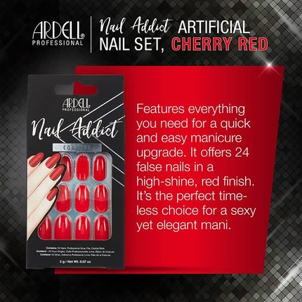 Unghii False Ardell Nail Addict Cherry Red - 24 buc, Lipici și Lustruitor Inclus
