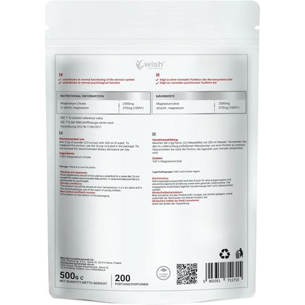 Pudră de Magneziu Citrat, Wish Pharmaceuticals, 500g