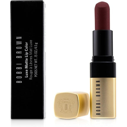 Bobbi Brown Luxe Matte Lip Color, ruj mat, culoare vișinie, ambalaj negru și auriu