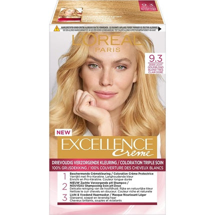 Vopsea de par, L'Oréal Paris, Excellence Cream, 9.3 Blond Auriu Foarte Deschis