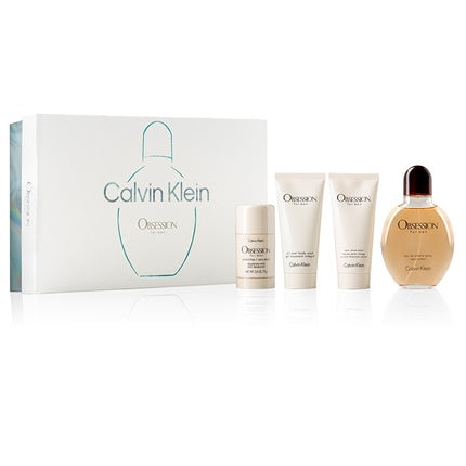 Set Cadou Parfum Calvin Klein Obsession For Men, Eau de Toilette 125 ml, cu deodorant, balsam și gel de duș