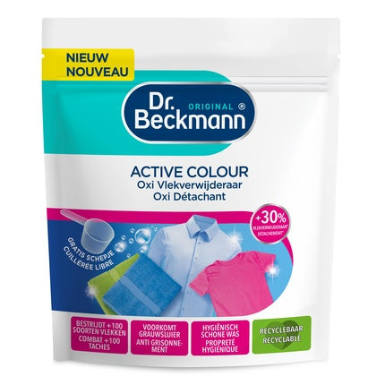 Dr. Beckmann Active Colour Oxi Stain Remover, Pungă de 95g, Culoare albă cu detalii multicolore