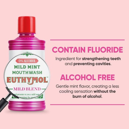 Apa de gură Euthymol Mild Mint, 500ml, cu Fluor, Fără Alcool
