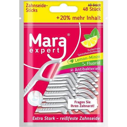 MARA EXPERT Stickuri de ață dentară cu Fluor și Clorhexidină, Lemon Mint Ultra Glide, 48 Stickuri