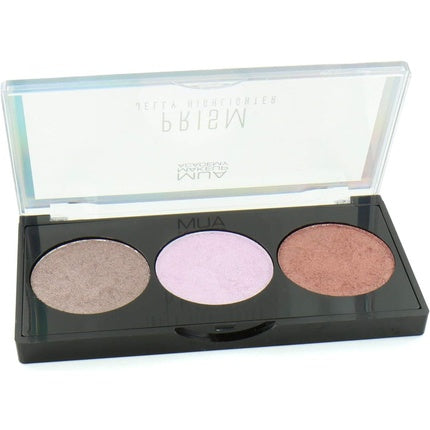 Paleta Contur MUA Prism Jelly Highlighter Optical, trei culori (argintiu, roz pal, auriu) pentru ten luminos