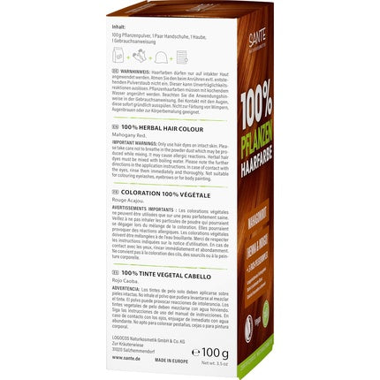 Sante Naturkosmetik, 100% Plant Hair Color Powder 07 Mahogany Red, 130 g, pudră vopsitoare pentru păr