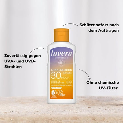 Loțiune Solară Lavera Sensitive SPF 30, Fără Filtru UV Chimic, 130 g