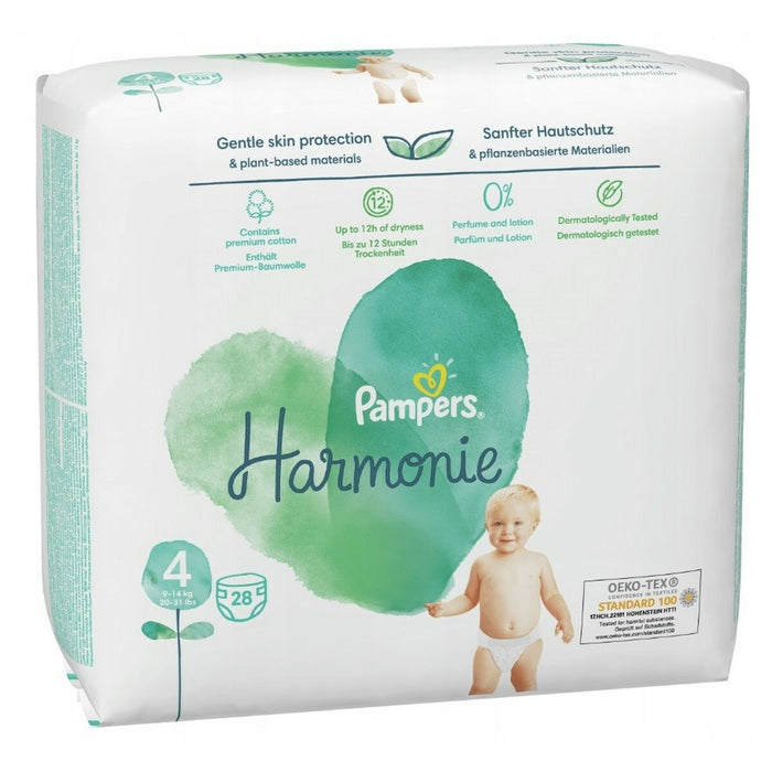 Scutece, Pampers, Harmonie Pure, mărimea 4, multicolor, 28 bucăți