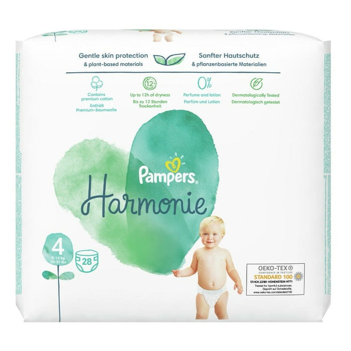 Scutece, Pampers, Harmonie Pure, mărimea 4, multicolor, 28 bucăți