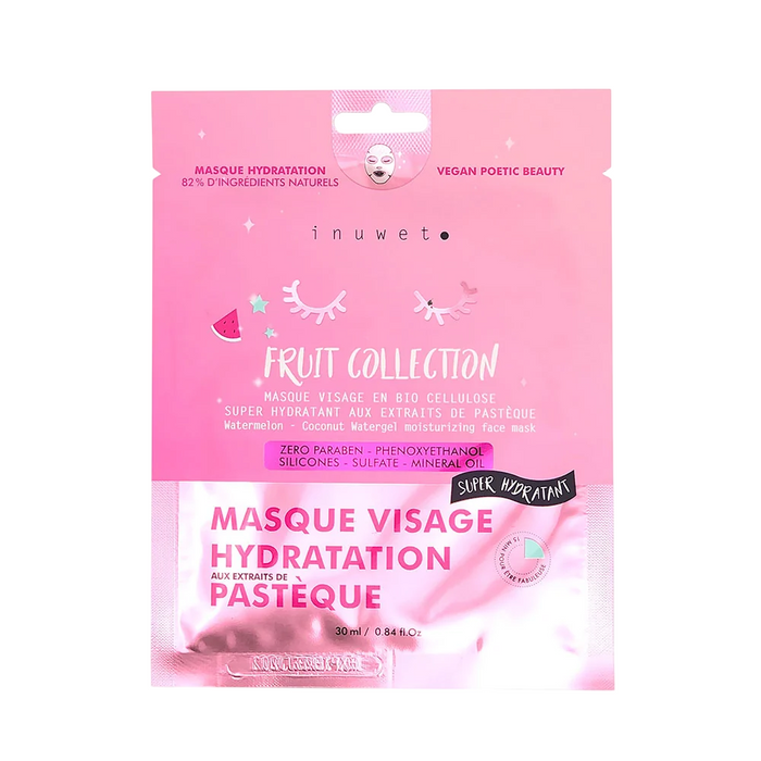 Mască facială Inuwet Fruit Collection, cu pepene, hidratantă, regenerantă și revigorantă, 30 ml