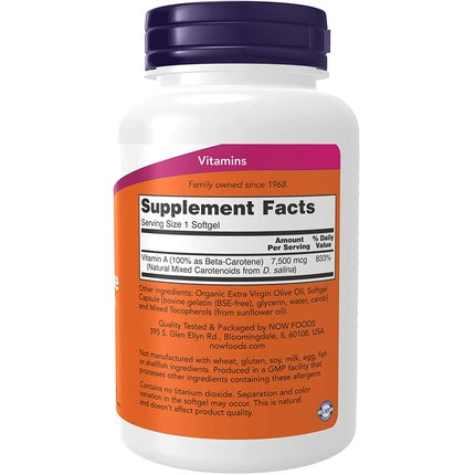 Supliment Alimentar NOW Supplements Beta Carotene 25,000 IU 180 Softgels