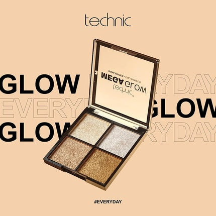 Paleta Highlighter Technic Mega Glow, 4 pudre shimmer foarte pigmentate
