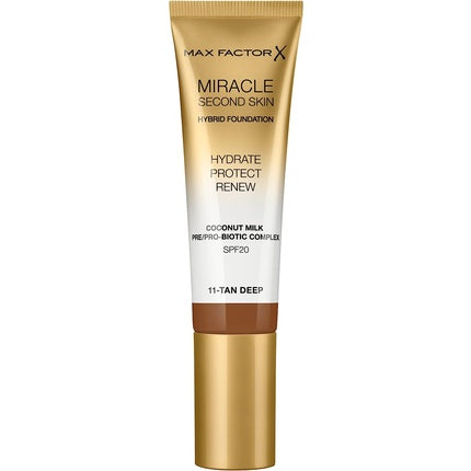 Fundă de machiaj, Max Factor, Miracle Second Skin Hydrating Foundation 30ml, Tan-Deep, SPF20