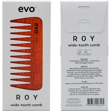 Pieptăn din lemn Evo ROY Wide Tooth pentru styling profesional
